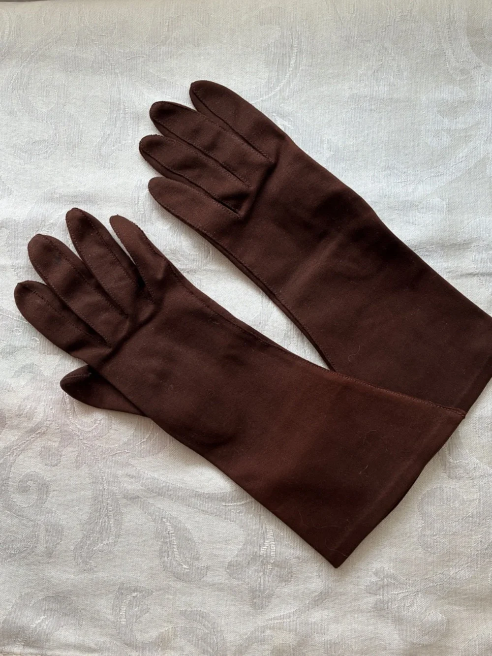 Aris Brown Sueded Cotton Bracelet Length Gloves Size 6.5